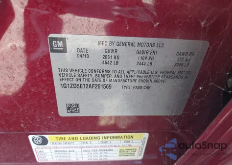 2010 Chevrolet Malibu Lt from USA, damaged, VIN 1G1ZD5E72AF261569